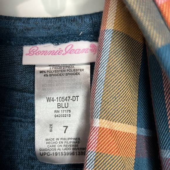 BONNIE JEAN BLUE DRESS WITH PLAID SCARF - Picture 5 of 6